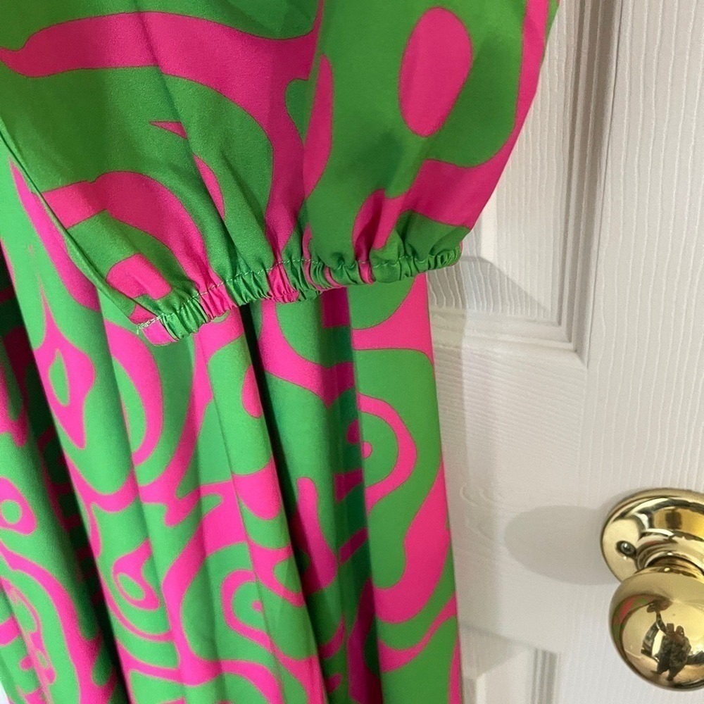 Stylewe Maxi Dress L – Green Pink Abstract Long Sleeve Elastic‎ Waist Boho Chic - Picture 4 of 7
